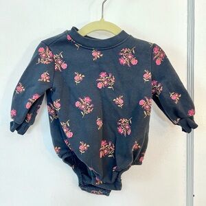 Navy Pink Floral Old Navy Baby Girl Fleece Lined Sweatshirt Bubble Romper 3-6M